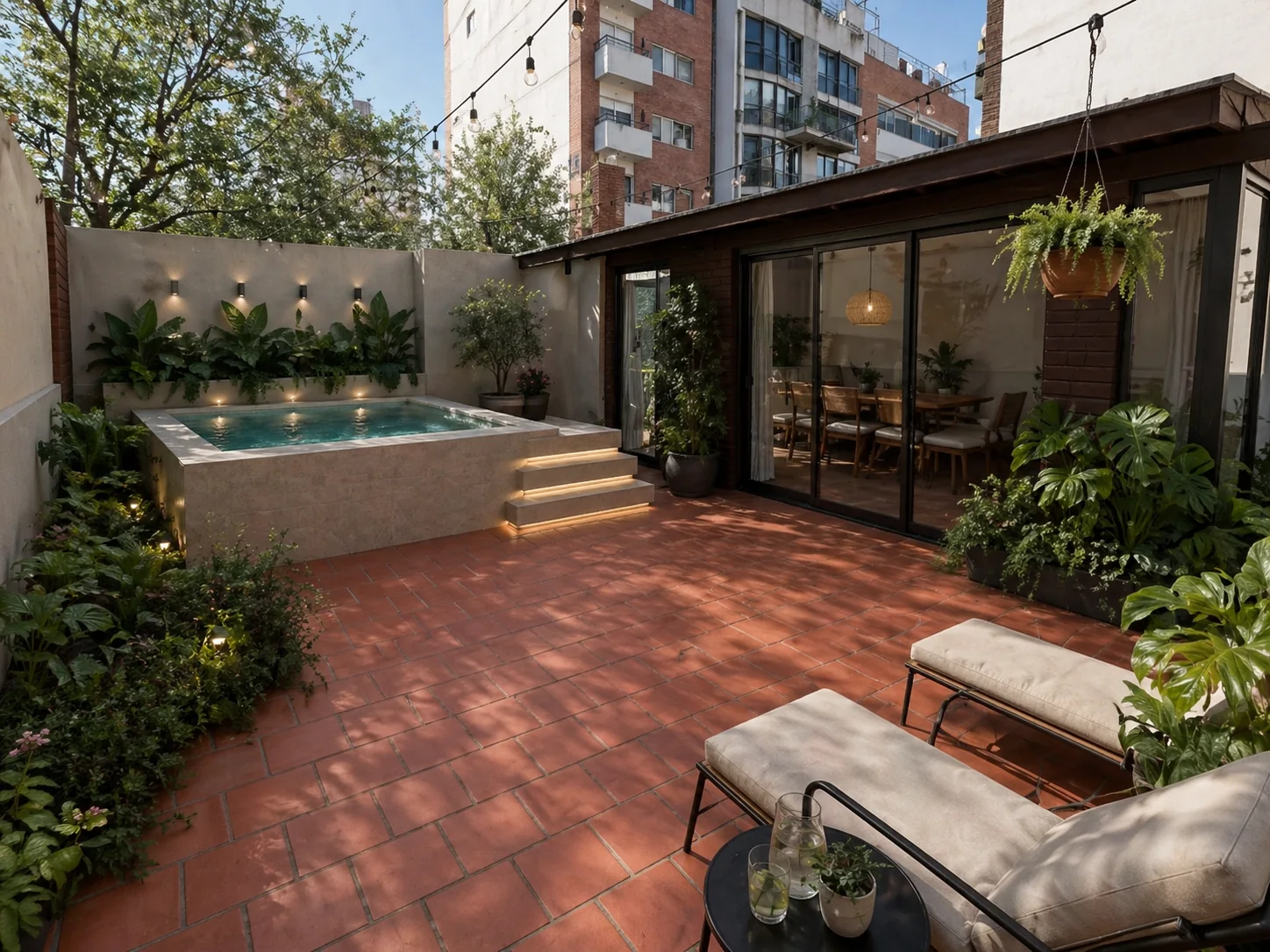 Piscina elevada en terraza urbana existente